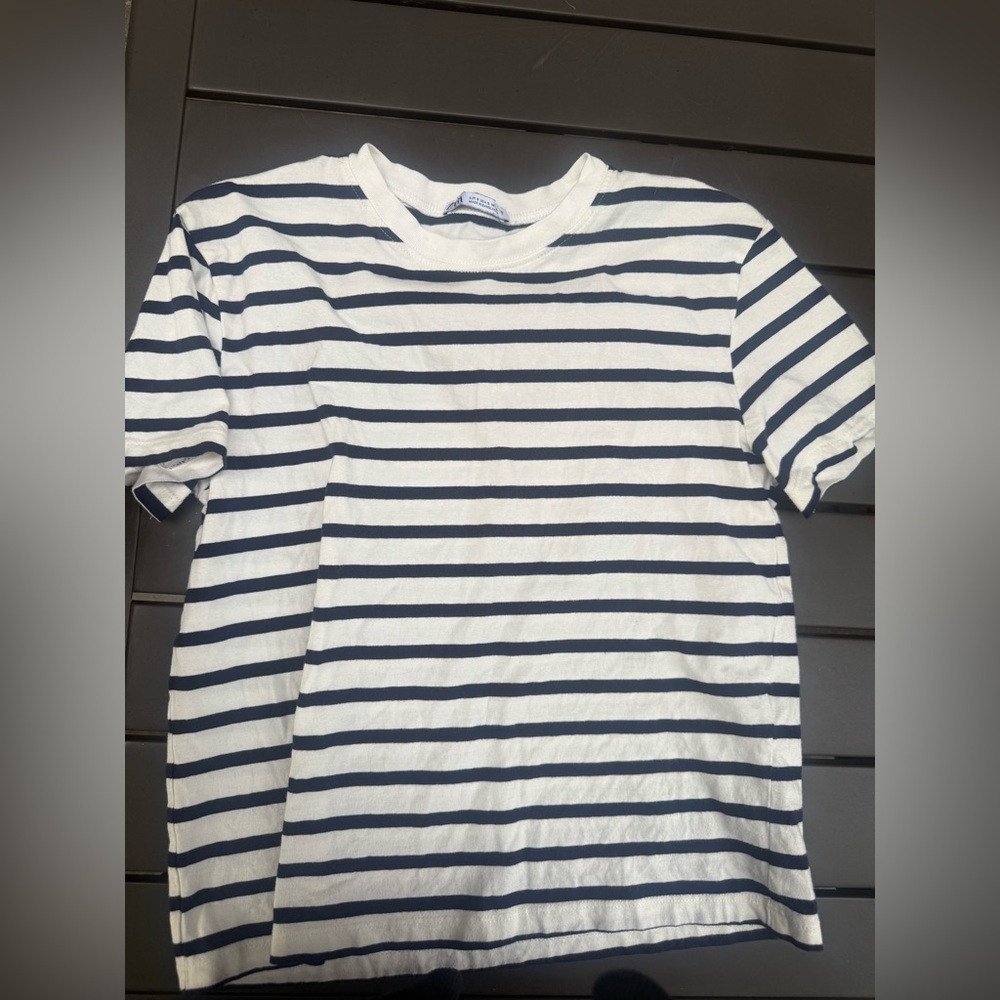 Zara Navy and White Striped Tee small